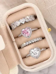 Heart Shaped Artificial Zirconia Decorated Bridal Ring Set, Fashion Accessories for Women, Trendy All-match & Exquisite Jewelry for Birthday Gift with Box