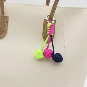 Handmade Colorblock Knitted Cherry Ball Bag Charm, Keychain Accessory, Unisex Fashion Jewelry, Perfect Gift for Her & Him