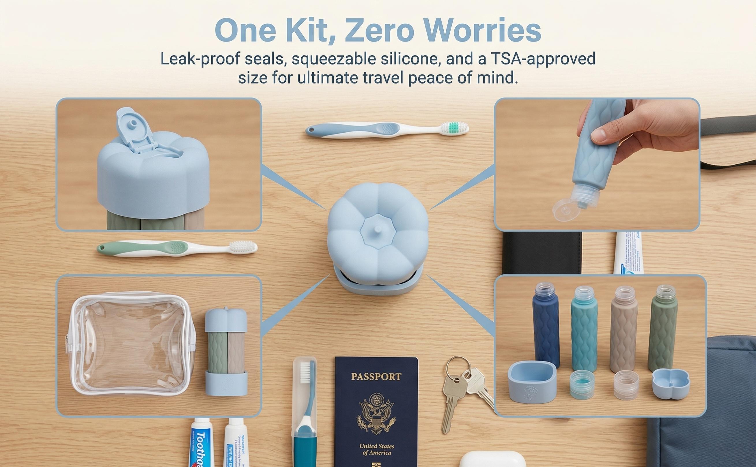 Silicone Travel Bottle Set 4 in 1 Leak Proof Refillable Travel Containers TSA Approved Squeezable Toiletry Bottles for Shampoo Lotion Liquid Soap Essentials for Gym and Vacation