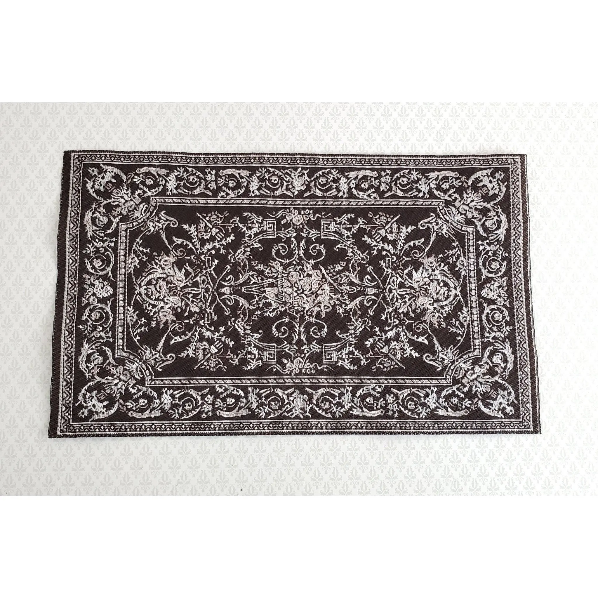 Dollhouse Miniature Rug Brown White Georgian Style Medium Size Woven Fabric 1:12 Scale