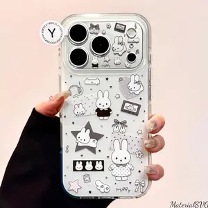 Miffy Monochrome Clear Phone Case, Minimalist Aesthetic, Cute Bunny Design for iPhone X to 17 – SS Galaxy S21 to S25 Ultra, Plus with Suction
