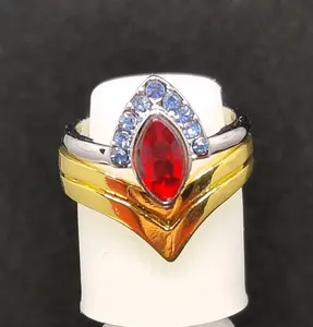 2pcs V-shaped Greek Ruby Red Marquise Blue Crystal Ring Set