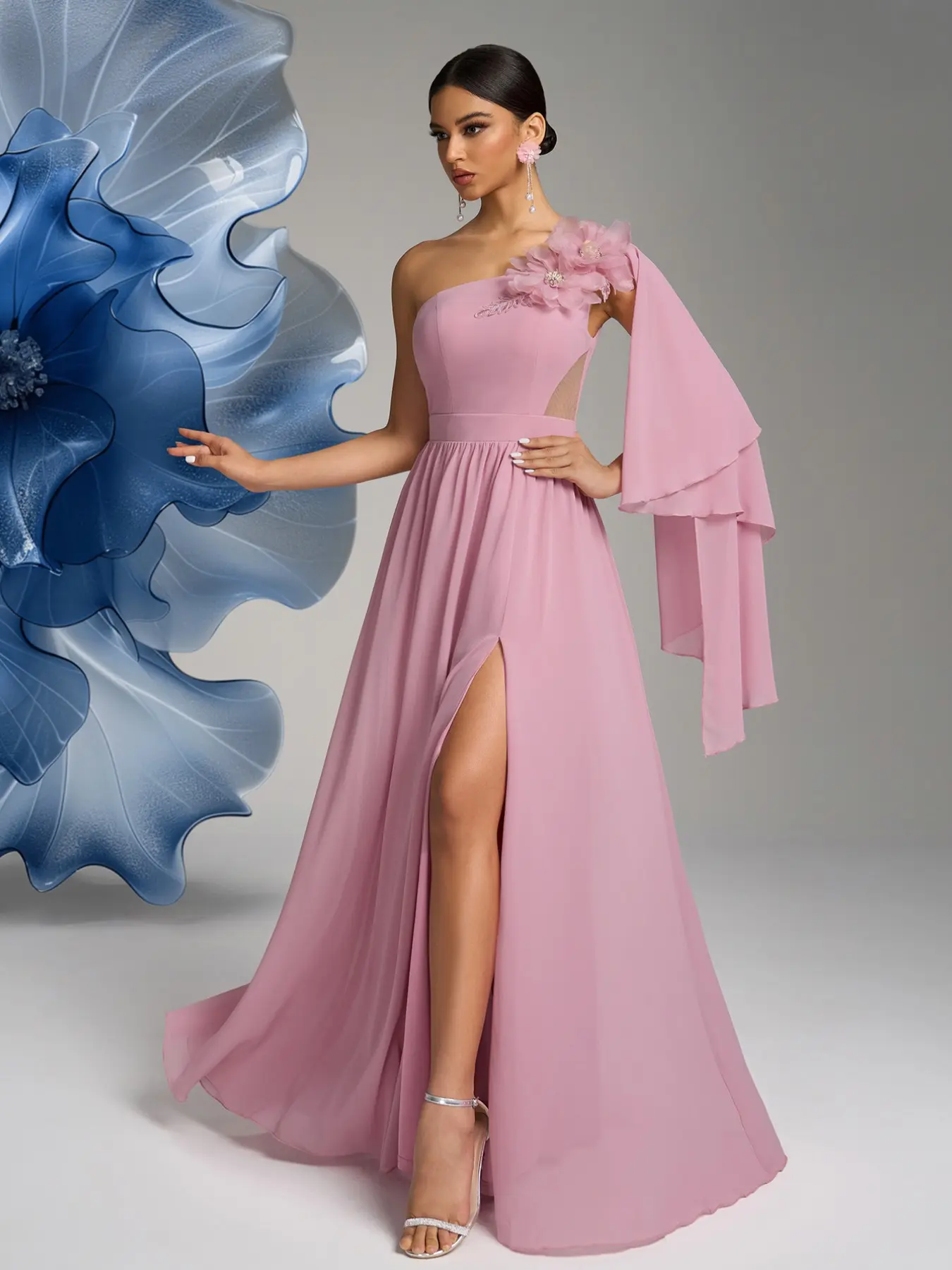 embellished cut-out asymmetric midaxi dress Daydream Blue Velvet Fairy Dress – Long Sleeve Velvet Dress for Party, S main image 0