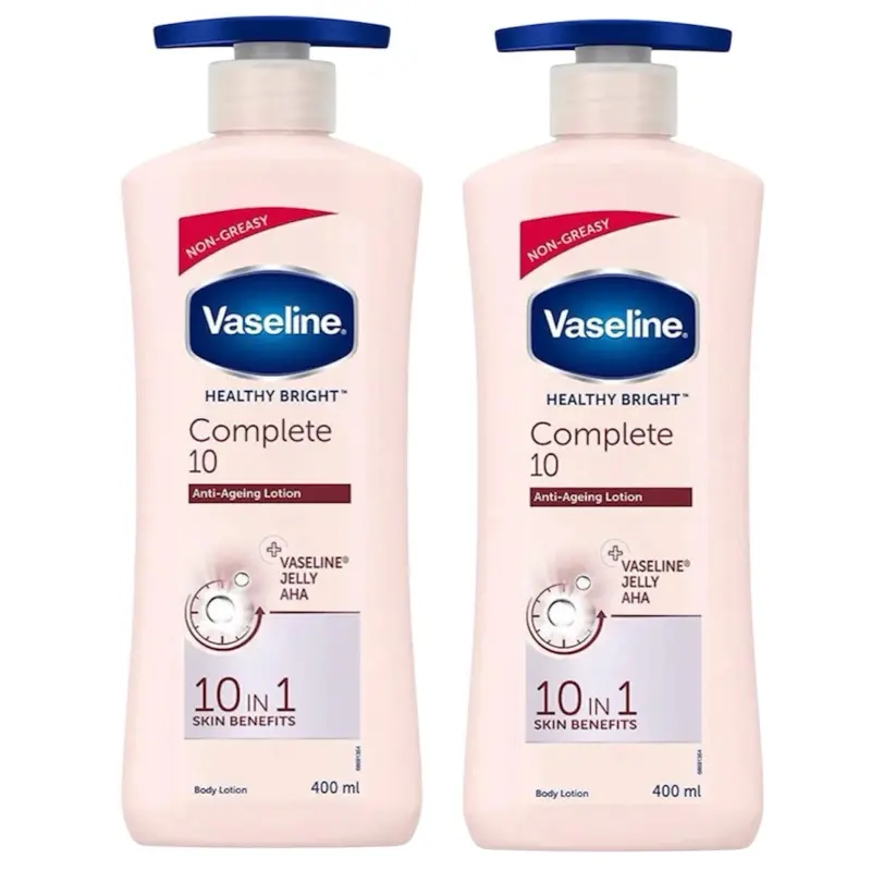 Vaseline Healthy Bright Complete 10 Anti-Aging Body Lotion, Daily Hydrating Moisturizer for Skin Repair, 400ml, Pack of 2, Moisture, Anti-Age, Multi-Pack