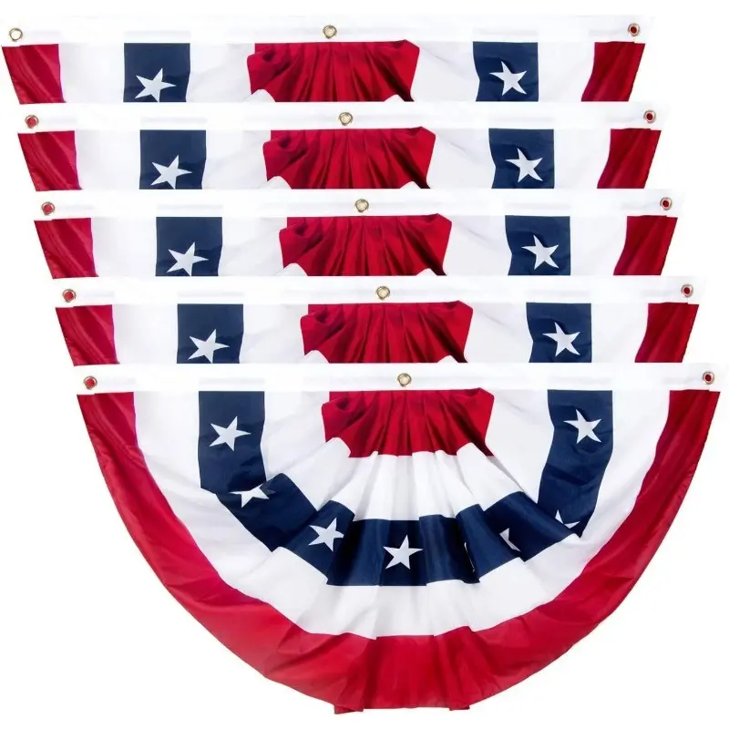 5Pcs Large American Pleated Fan Flag USA Patriotic Half Fan Bunting Stars Stripes Design 4th of July Outdoor Party Banner Indoor Porch Decor All Weather Reusable for Homeowner Party Host Veteran Outdoor Party Decorations