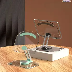 Adjustable Foldable Phone Stand for Desk, Transparent Acrylic Phone Holder, Rotating Multi Angle Tablet Stand, Anti Slip Stable Desktop Stand for Office, Home, Video Calls & Watching