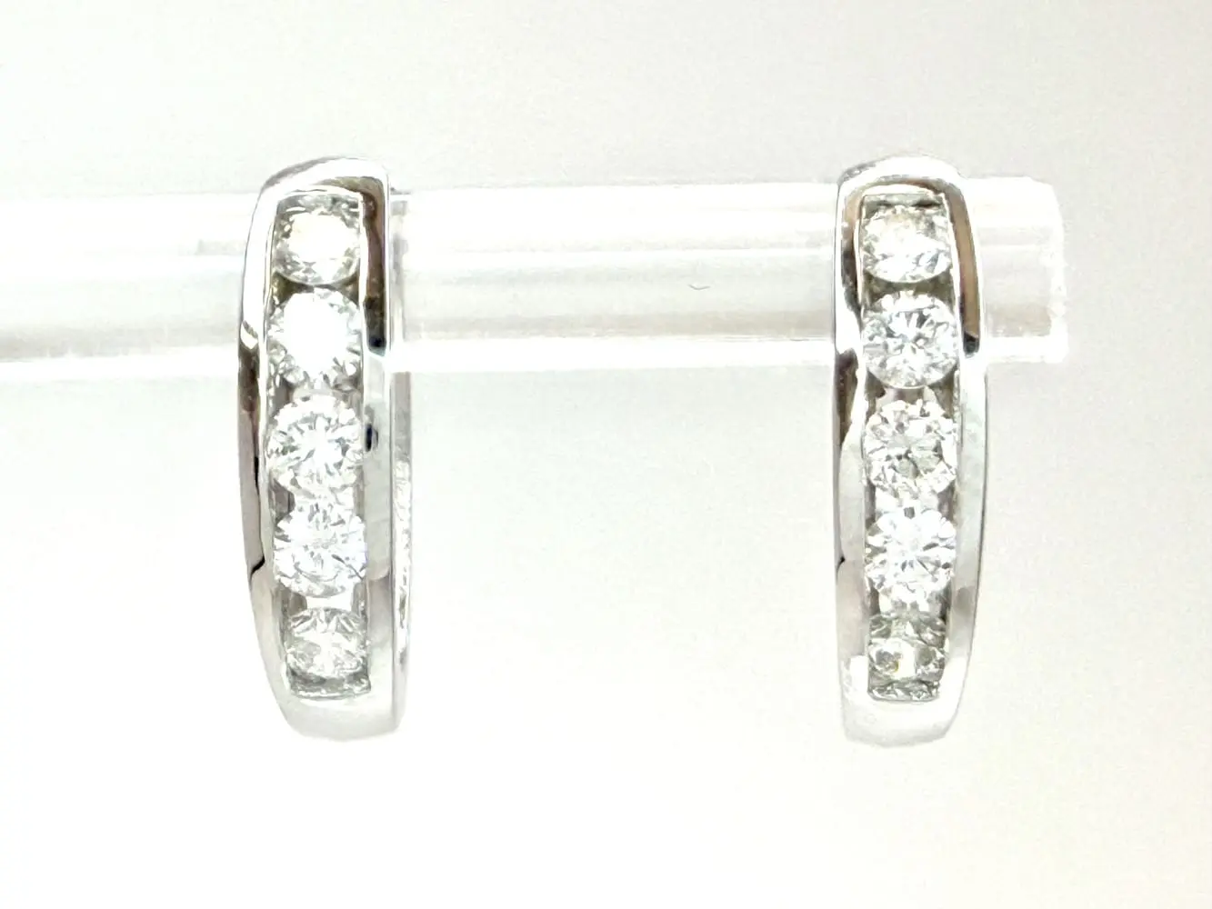 14K White Gold Diamond Hoop Earrings
