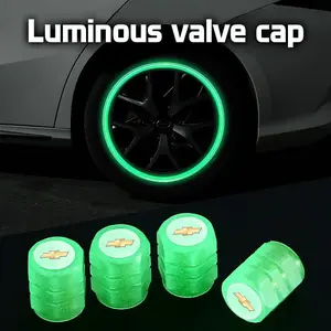 4Pcs Car Luminous Tire Valve Caps Tyre Fluorescent Accessories For Chevrolet Corvette Montana TrailBlazer Silverado Traverse Camaro Suburban Equinox Bolt Cruze Malibu Colorado Trax SS Spark Captiva Onix Spin Impala Cobalt
