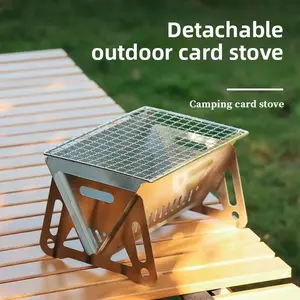 Stainless Steel Portable BBQ Grill Mini Folding Camping Stove Card - Type Charcoal Heater for Outdoor Camping Picnic Coffee & Tea