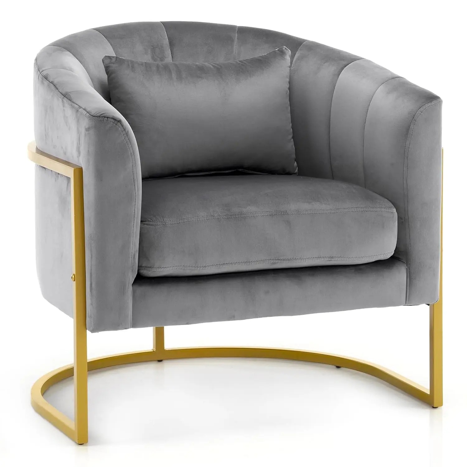 OmySalon Velvet Vanity Chair - Modern Armchair with Sturdy Gold Metal Support, Padded Arms, Tufted Seat, Grey, 28.9inD x25.9inW x28.7inH, Assembly Required, for Beauty Stores, Living Rooms