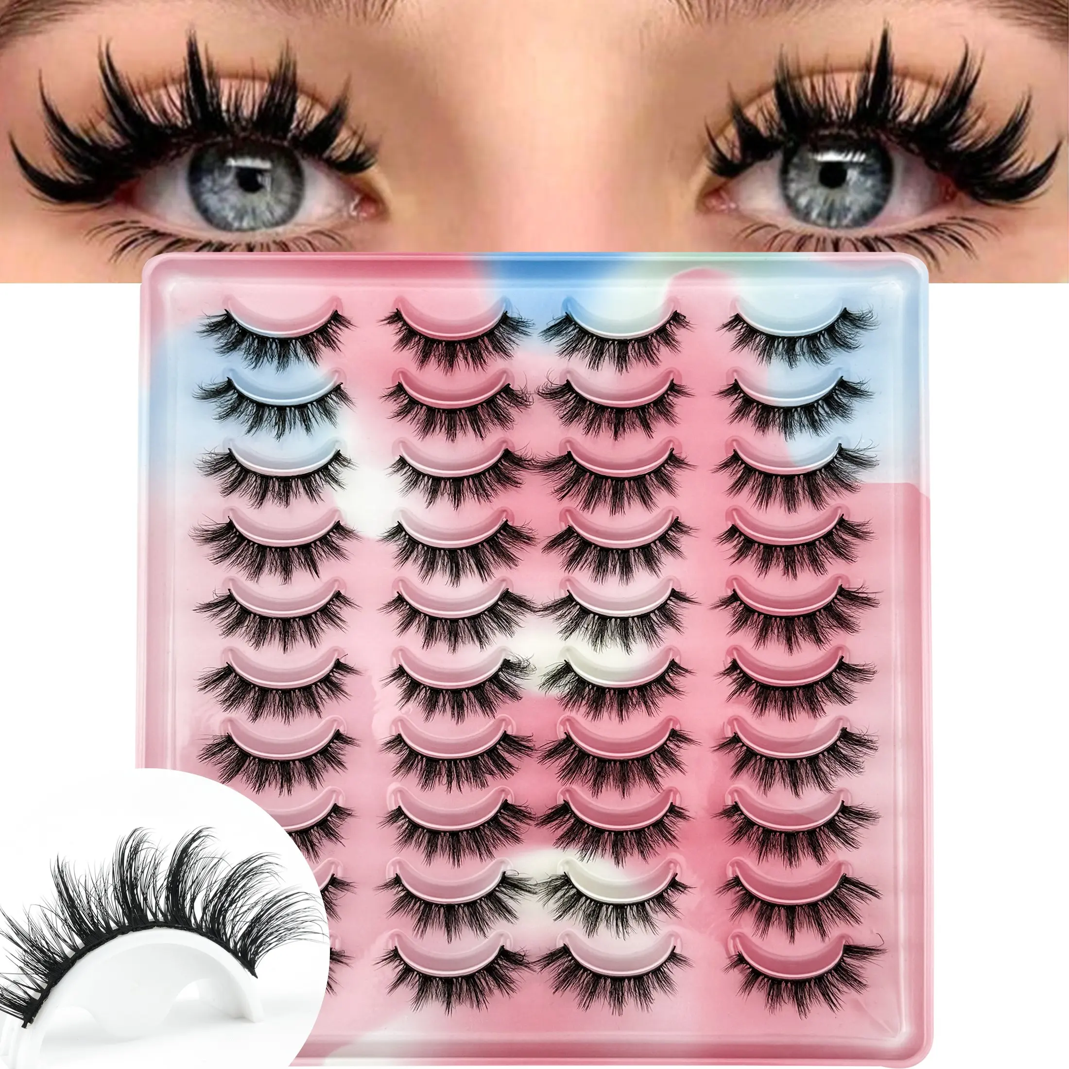 20 Pairs 3D Natural Long Volumized False Eyelashes, Makeup Enhancing Lash Set, Dramatic Cosmetic Strip Lashes, Fake Eyelashes for Bold Looks