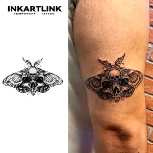 INKARTLINK Tattoo Tech, 2 Sheets Semi-Permanent Temporary Tattoos,Skeleton Moth , Adult Art Design,Lasts 1-2 Weeks, Waterproof, Realistic Look, No Adhesive, No Reflection,For Man And Woman,Ideal for Swimming, Party