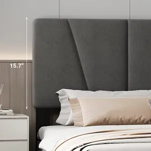 Adjustable Tufted Headboard Platform Bed Frame - Twin/Full Size, Linen or Velour Upholstered, Strong Wooden Slats, No Box Spring Needed, Easy Assembly, Grey