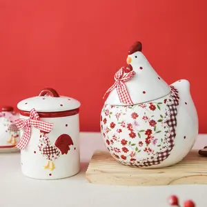 Style Floral Chicken Ceramic Sealed Jar, Creative Ceramic Storage Container, Easter Decorative Organizer