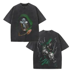 Retro MVL Villain Inspired T-Shirt, Distressed Wash Black Doctor Doom Crew Neck Unisex Tee