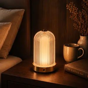 Cordless Table Lamp for Bedroom with Remote, 3 Light Modes & 9 Brightness Levels, 15/30/60 Min Timer Bedside Night Lamp, Ribbed Texture Accent Lamp for Bedroom, Living Room, Desk