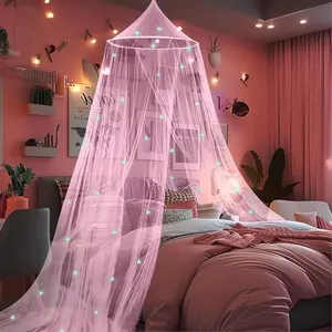 Bed Canopy for Girls with Glow in The Dark Stars Canopy Net Fits Most Single Twin Full Queen Size Bed Kids Bedroom Room Decor Accessories