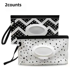 Portable Eva Wet Wipe Bags Set of 2, Flip-Top Drawstring Self-Sealing Storage Pouches, Travel Bathroom Organizer, Non-Toxic Material