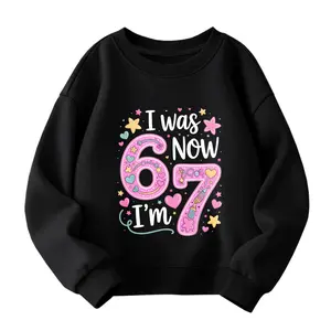 7th Birthday Sweatshirt  - "I Was 6 Now I'm 7" Funny Birthday Party Outfit with Number 67 & Heart Balloons - Soft Breathable Hoodie for Boys & Girls - Loose Fit Birthday Party