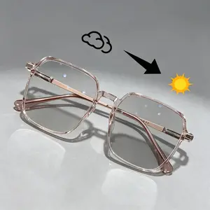 Vintage Photochromic Sunglasses for Women UV Protection Auto Changing Lenses Square Frame Anti Blue Light Indoor Outdoor Travel