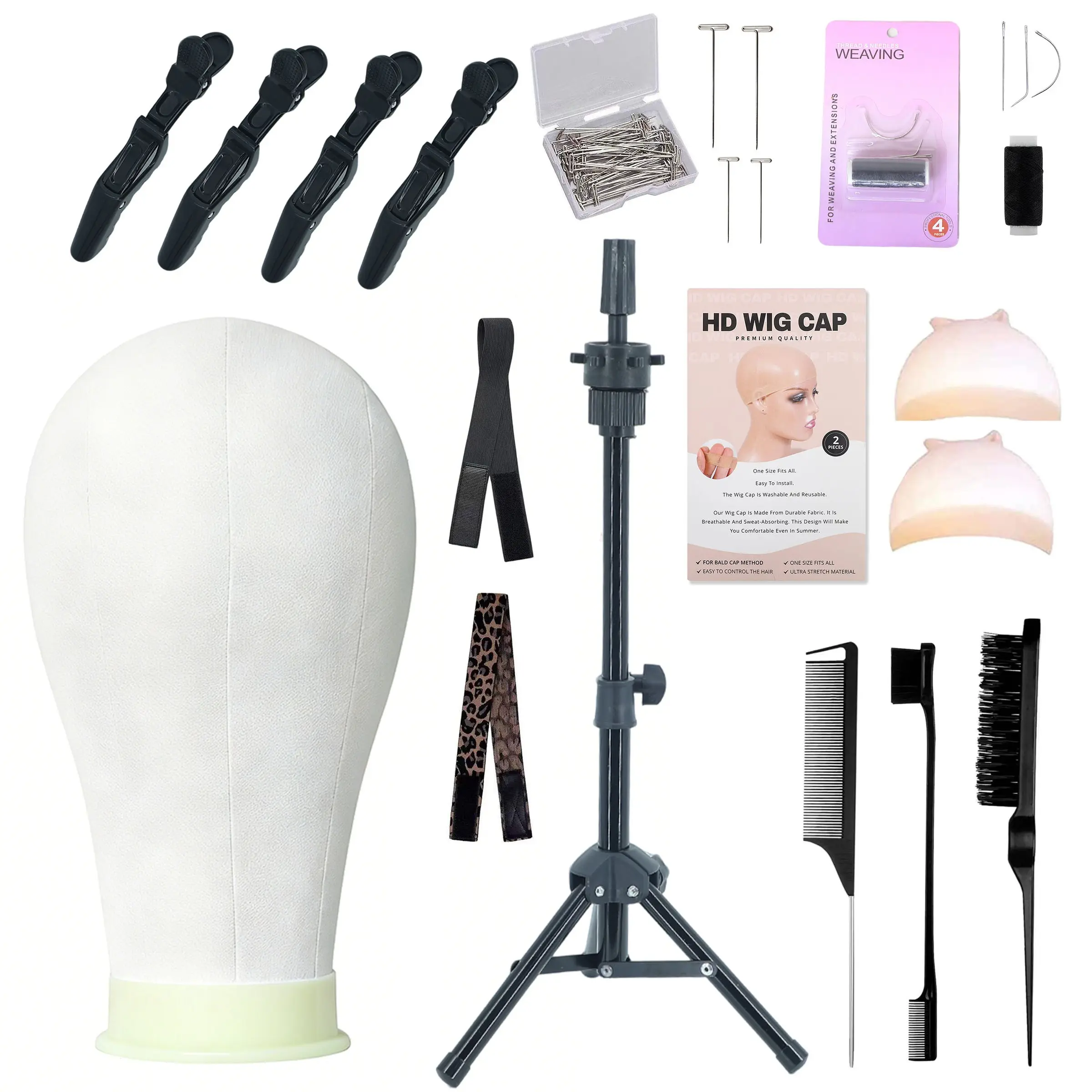 22-Inch Canvas Wig Head with Stand, Mannequin Head for Wigs, Tripod Table Stand for Displaying Wig Creations, Ideal for Styling & Display, HD Wig Cap