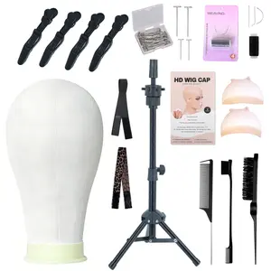 22-Inch Canvas Wig Head with Stand, Mannequin Head for Wigs, Tripod Table Stand for Displaying Wig Creations, Ideal for Styling & Display