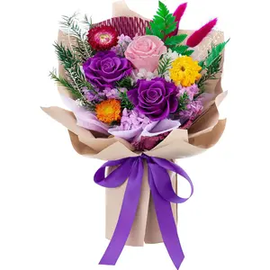 Forever Flowers Gifts for Mom, Day Preserved Flowers Bouquet for Her, Preserved Roses for Grandma Wife Anniversary Valentines Day Christmas (Purple Paper)