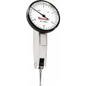 Starrett Dial Test Indicators: 0.03 Max, 0-15-0, Horizontal 1-1/4" Dia, White Dial, 0.0005" Graduation 12333