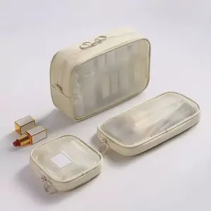 4 Pcs Mesh Makeup Bag Mesh Cosmetic Bag Travel Toiletry Bag Pouch with Zipper Mini Portable Makeup Cosmetic Travel Toiletry Purse Bag for Daily Accessories