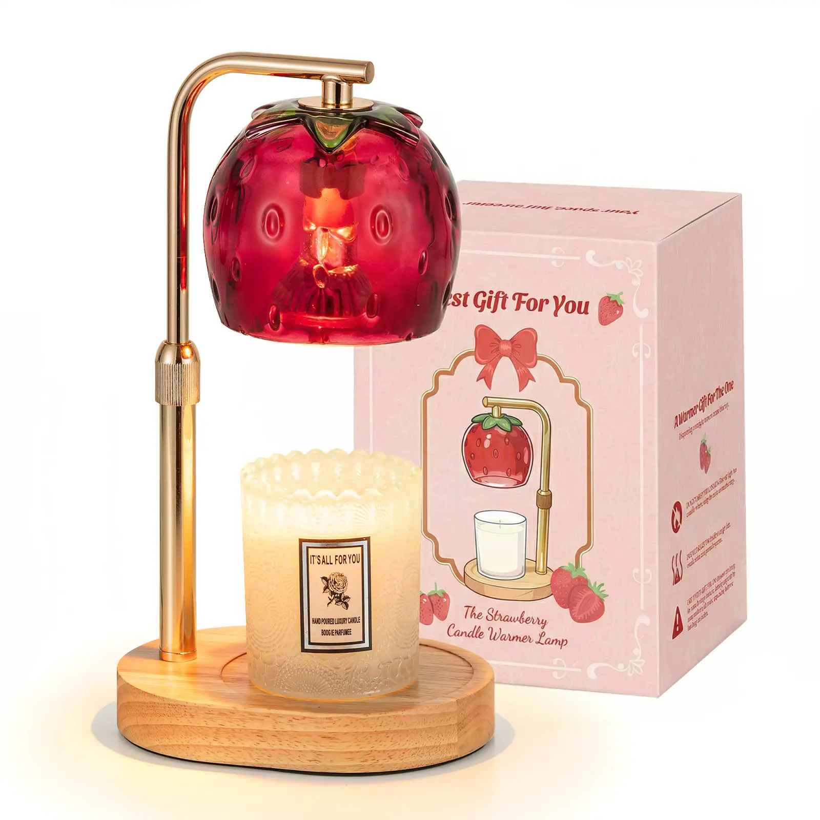 Strawberry Candle Warmer Lamp, with 2 Bulbs, Height Adjustable with Timer, Unique Glass Strawberry Design For Home & Bedroom Decor, Ideal Gift for Birthday/Mother's Day, Girl's Gift