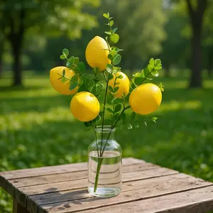 Artificial Lemon Plant Branches, Faux Lemon Stems with Leaves, Plastic Fruit Fake Lemon Tree Picks for Weddings & Parties, Fruit Bouquet Decoration