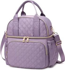 Lunch Bag for Men Women, Dual Compartment Lunch Box Insulated Lunch Bags, Large Adult Double Deck Leak Proof Lunch Tote Cooler with Adjustable  Strap for Work Picnic, Light Purple