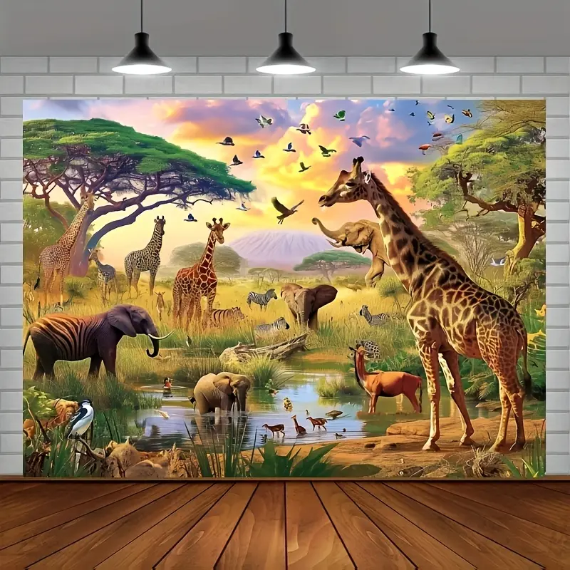 Vintage African Safari Linen Tapestry - Lightweight Geometric Woven Wall Hanging, Single-Sided Print, Movie Theme Animals Decor, Multi-Size Machine-Washable Gift for Home, Outdoor Decor, Tables, Wall Mount Use, Machine Wash