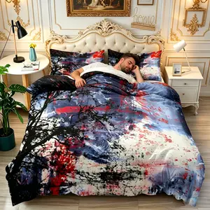 3-piece duvet cover set, artistic style pattern, 3D digital printing, suitable for bedroom and guest room bedding (including 1 duvet cover and 2 pillowcases, excluding the duvet core). Machine washable, zipper design.
