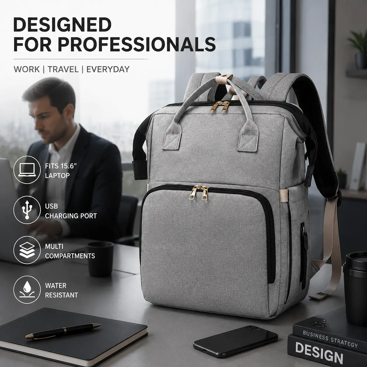 Business travel backpack | Large-capacity laptop backpack | Waterproof, durable, multi-compartment storage—ideal for work trips