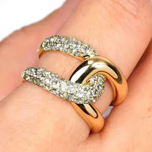 Tewiky Gold & Silver Interlocking Knot Ring - Double Row Zirconia & Smooth Band DesignFor Women Cubic Zirconia Stacking Jewelry For :Summer Backtoschool