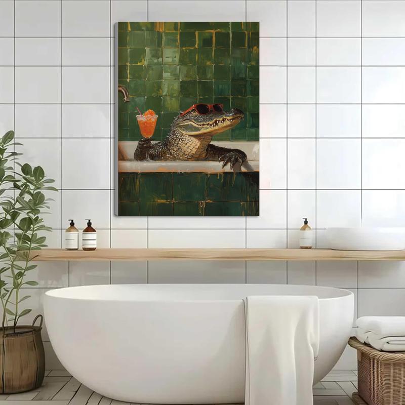 Wall Art, Fashion Poster, Crocodile Taking a Bath and Drinking Red Wine Art Print, Abstract Humorous Animal Canvas Painting, Unique and Creative Wall Aesthetic Decoration, Perfect Decoration for Living Room and Bedroom Wall Art, Fashion Poster, Crocodile Taking a Bath and Drinking Red Wine Art Print, Abstract Humorous Animal Canvas Painting, Unique and Creative Wall Aesthetic Decoration, Perfect Decoration for Living Room and Bedroom