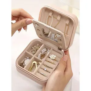 1 travel jewelry box, small PU leather jewelry storage box, jewelry organizer with clasp, jewelry collection box, ring storage box, suitable for women and girls, double-layer portable mini travel case, suitable for earrings, rings, necklaces