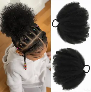 Afro Kinky Curly Ponytail Hair Extension, 10 Inch Synthetic Puff Ponytail, Elastic Tie Volumizing Hairpiece