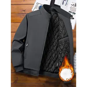 Men’s casual solid zip-up small stand-collar windbreaker thermal jacket, warm quilted coat with zipper pockets for winter and fall