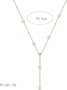 Gold Pearl Necklace, Layered Gold Chain, Handmade Small Pearl Y-Shape Necklace, Women's Pearl Jewelry for Wedding, Bride, Birthday Gift