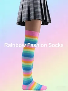 Rainbow Socks Long Tube High Knee Socks for Women Party Gathering Colorful Striped Clown Socks, Stylish & Fun Footwear Accessories