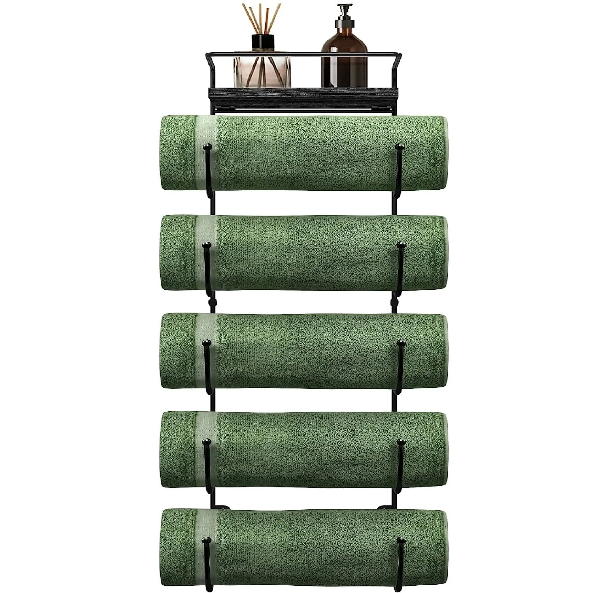 Sorbus 5 Tier Metal Towel Rack with Wood Shelf for Bathroom Towel Storage