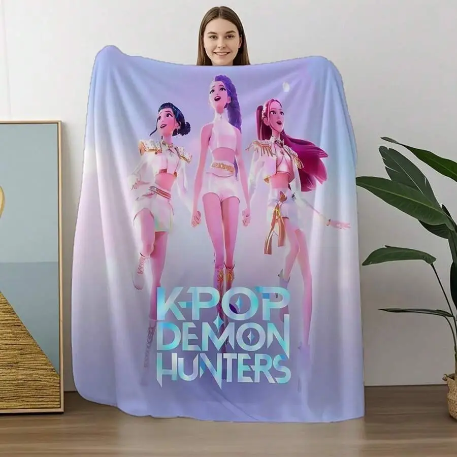 K-POP DEMON HUNTERS Stylized Trio Flannel Blanket - All-Season Comfort Multi-Purpose Printed Throw, Suitable For Sofa, Bed, Office & Home Decor, Perfe
