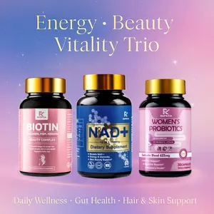 Complete Energy • Beauty • Vitality Trio – Probiotics for Gut & Feminine Health + Biotin for Hair, Skin & Nails + NAD+ for Cellular Energy & Focus, Zero Sugar, Gluten-Free, Vegan, Non-GMO
