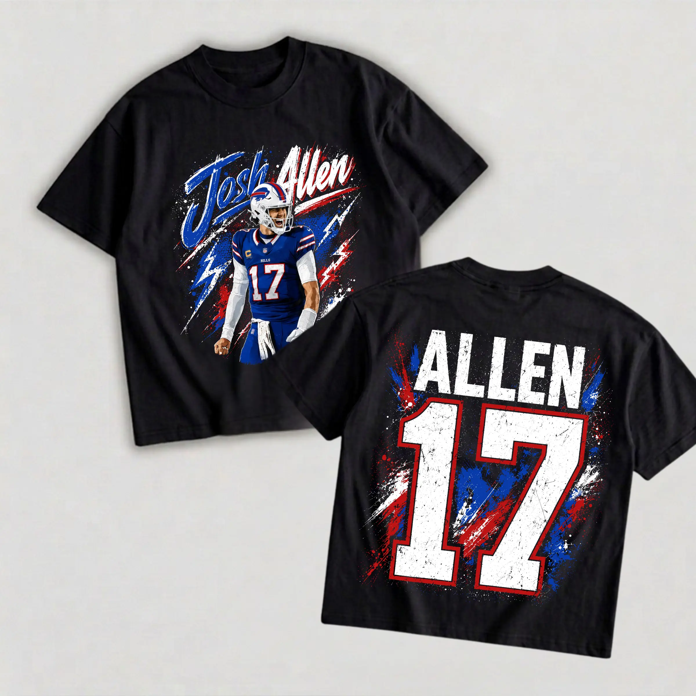 Blue Red Number 17 Football Graphic T-Shirt, Quarterback Game Day Tee, Two-Sided Unisex Sports Fan Shirt