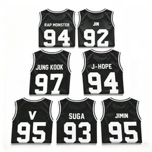 Unisex Letter & Number Embroidery Basketball Jersey, Loose Casual Breathable Basketball Vest, Jin 92 Suga 93 RM 94 J Hope 94 Jimin 95 V 95 Jungkook 97 Sleeveless Tank Top Fan Shirt,Loose Fit Breathable Black Streetwear Concert Outfit Gift