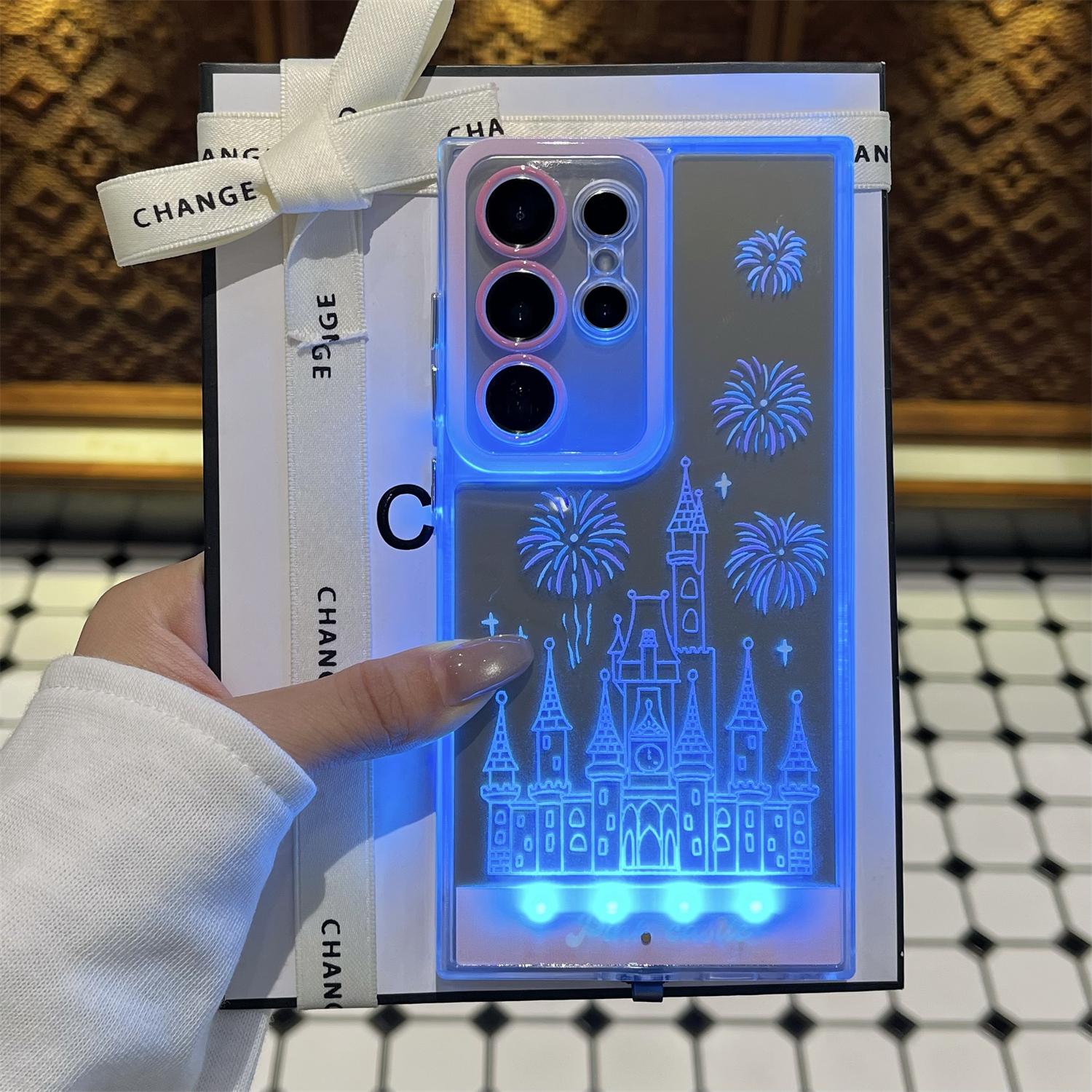 Vibrant LED Fantasy Castle Fireworks Built-in Light Up Phone Case for Samsung Galaxy S26/S25/S24 Plus,Ultra, Stylish Protective Cover, Unique Design for Daily Use, Protective Casing