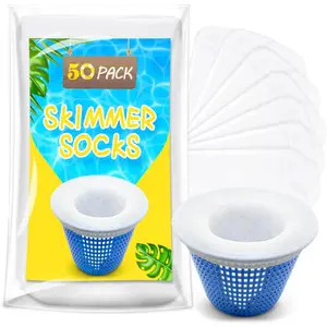 50 Pack Pool Filter Socks for Pool Skimmer, Pool Skimmer Socks for Inground Pool Or Above Ground Pool Filter, Ultra Fine Mesh Screen Liner Skimmer Basket Sock Scum Sock Saver, Debris Leaves Catcher