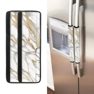 White Grey Gold Marble Print Polyester Refrigerator Door Handle Covers Kitchen Appliance Armrest Decorative Mat Freezer Handle Covers Non-Slip Washable Durable Soft Fridge Handle Protectors for Fridge Dishwashers Microwave Home Kitchen Decoration
